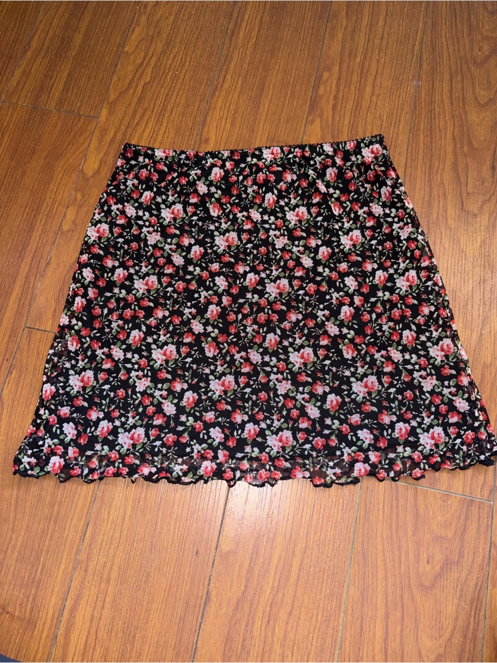 Urban Outfitters Black Mini Skirt with Pink Floral Print